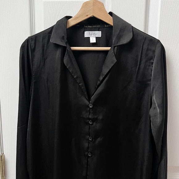 Nicole Miller Button Front Blouse in Black - Picture 3 of 6